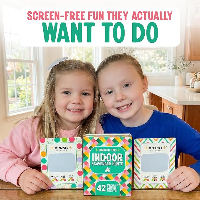 Scratch 'Ems Indoor Scavenger Hunt Cards with 42 Reusable Scratch Off Screen-Free Games for Kids, At-Home Scavenger Hunt Adventures for Rainy Days & Cold Days