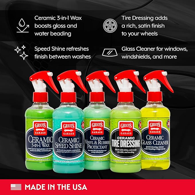 Griot's Garage Ultimate Ceramic Detail Kit for Car Detailing, Includes 8oz Bottles of Ceramic 3-in-1 Wax, Speed Shine Detailer, Tire Dressing, Glass Cleaner, and Vinyl and Rubber Protectant, 11606