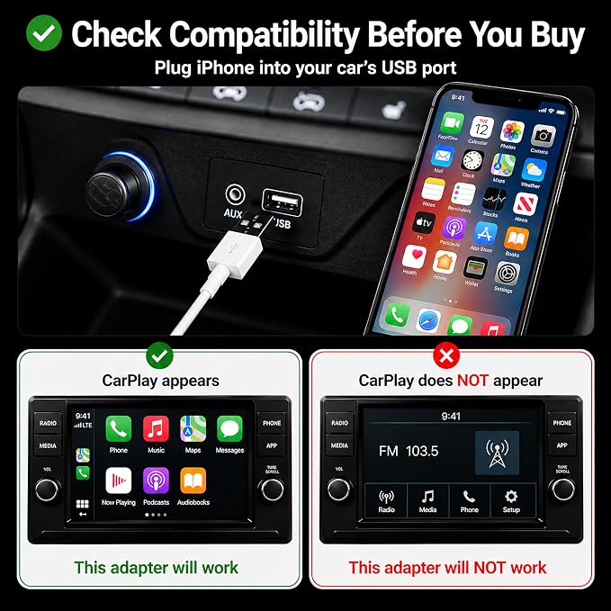 Ultra Compact Multi-User AUTO-Connect Wireless CarPlay Adapter 2026 for iPhone – Fast & Stable 5GHz Dual Band WiFi, Converts Wired to Wireless, USB-A/USB-C, for Cars 2016+, iOS 10+