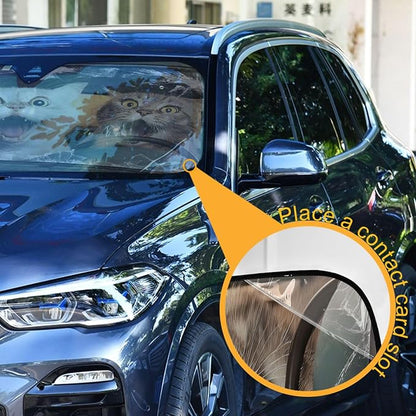 Funny Cats Drive Windshield Sun Shade for Car Auto SUV Truck Foldable Front Window Sunshade Sun Visor Protector Block UV Rays Reflect Heat, 55" x 28"