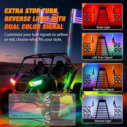 Nilight 2PCS 4FT RGB LED Whip Light with Spring Base and 8 PCS Rock Lights Combo, Remote App Control w/DIY Chasing Patterns Turn Signal Brake Reverse Antenna Lighted Whips for ATV UTV Polaris RZR Jeep