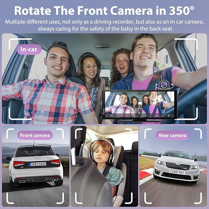 Carpuride Wireless Carplay & Android Auto with Dash Cam - 10.26 Inch HD IPS Touch Car Play Screen for Car, 4K Front & 1080P Rear Camera, Loop Recording, Bluetooth Audio, Mirror Link, GPS