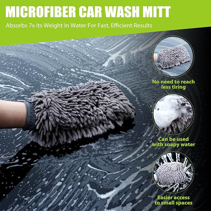 TTRCB Car Wash Kit, 2 Pack Car Drying Towel (36" x 24" & 16" x 16"), Car Wash Mitt, 1300 GSM Microfiber Towels for Cars, Ultra-Absorbent, Streak Free, Car Cleaning Detailing Supplies for SUVs, Trucks