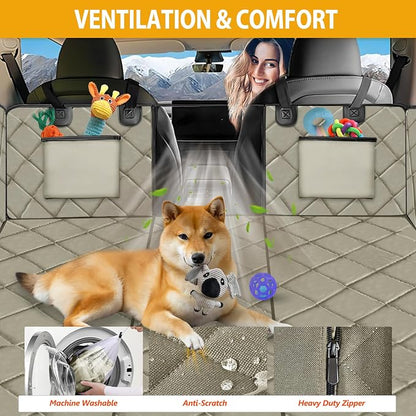 Back Seat Extender for Dogs-Large Space, Dog Car Seat Cover Hard Bottom Holds 420lbs, Sturdy Backseat Extender for Dogs, Upgraded Waterproof Pet Car Bed Dog Hammock for Car SUV, Truck Khaki