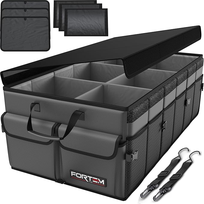 FORTEM Trunk Organizer For SUV Car Trunk Organizer, Foldable Storage, Car Accessories for Women Men, Collapsible Bag, 600D Oxford, Non Slip Bottom, Straps, Soft Cover (85L)