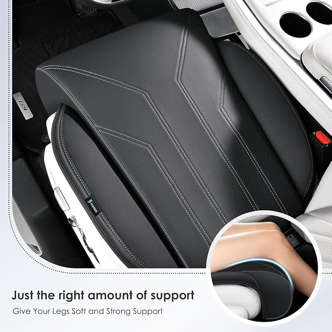 FLORICH Car Seat Extender Leg Support Cushion for Driver Seats Office Chair, Leather Memory Foam Widened seat Cushion for Long Drivers Universal Car Seat Cushion Legs Rest Pads-Deep Black