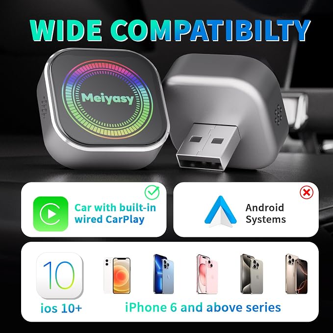 Wireless CarPlay Adapter for iPhone, Silvery | 2026 Upgraded, Compact Mini Metal Shell Design, Plug and Play, Fast and Stable Connection, Apple iOS & Android Compatible