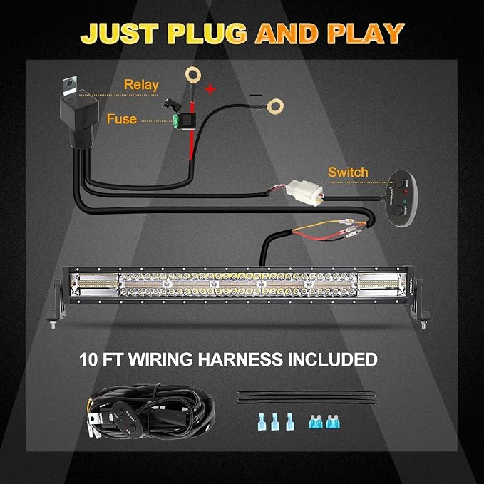 Auxbeam LED Light Bar 30 Inch, 180W 6 Modes Strobe Lights Amber White Flood Spot Combo Flashing Fog Driving Work Light for Car Jeep Off Road SUV UTV ATV Pickup Truck with 10FT Wiring Harness