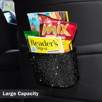 Cavalcade Car Trash Can, Hanging Trash Bin, Leakproof Garbage Organizer, Bling Vehicle Waste Basket, Mini Dustbin Container with Clip for Car, Office, Kitchen, Bedroom, Home and More, Black, Small