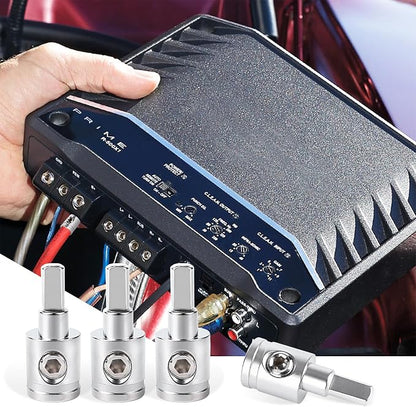4PCS Heavy-Duty Car Stereo Audio Wire Reducer - 4 Gauge to 8 Gauge for Amp Input, AWG Pin Power & Ground Connection, Fits Most Cars