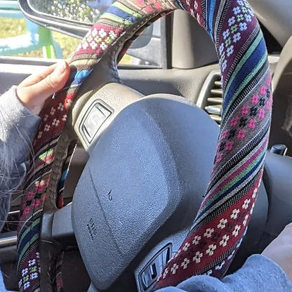 Boho Steering Wheel Cover for Women Men Baja Blanket Enthic Car Steering Wheel Cover Ethnic Car SUV Wheel Protector, Breathable, Anti-Slip, Odorless, Universal Fit 14.5-15 Inch