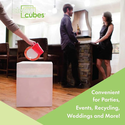 Clean Cubes 13 Gallon Disposable Pop-Up Trash Cans (6-Pack) with Fitted Bags – Foldable Garbage & Recycling Bins for Parties, Events & Kitchen (Pink, 17" H x 13.5" W x 10" D)