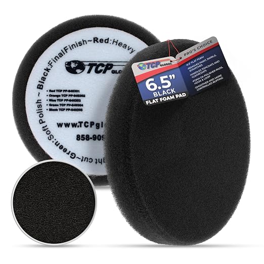 TCP Global 6.5" Black Final Finishing DA Grip Soft Foam Polish Pad - Hook & Loop Buffer Pads - Car Buffing Pads for Paint Correction, Detailing