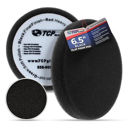 TCP Global 6.5" Black Final Finishing DA Grip Soft Foam Polish Pad - Hook & Loop Buffer Pads - Car Buffing Pads for Paint Correction, Detailing