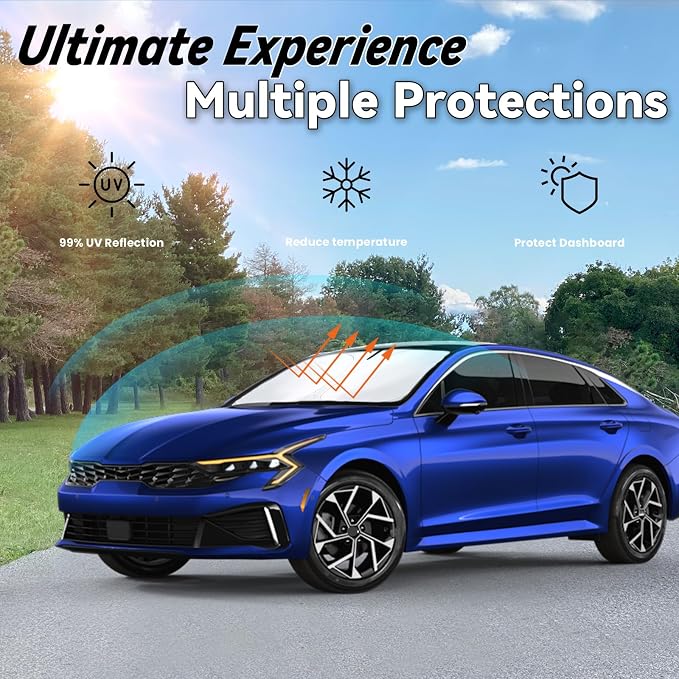 Windshield Sun Shade for 2021-2025 2026 Kia K5, GT-Line, GT, Sedan, Car Front Window Sunshade with 240T Sun Visor Protector Blocks UV Rays Heat Sun Shield Accessories