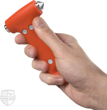 Swiss Safe Durable 5-1 Car Safety Hammer Window Breaker Breaker Tool w/Seatbelt Cutter - Emergency Escape Glass Hammer - Truck, Car Safety Essentials & Accessories - Orange, 1 Pack