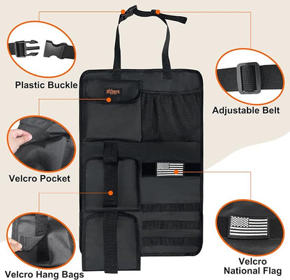 MYDAYS 2 Pack Tactical Seat Back Gun Rack, Camo Front Seat Gun Organizer with Molle Panel Vehicle Gun Holder for Hunting Rifles/Shotguns (Black)