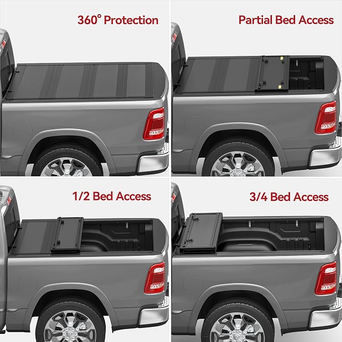 YITAMOTOR Low-Profile Hard Quad-Fold Truck Bed Tonneau Cover Compatible with Ram 1500 New Body Style 2019-2026 with 5.7 ft Bed Without Rambox
