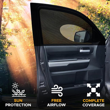 EcoNour Car Front Side Window Sun Shades Compatible for Toyota Tundra | 2Pack Breathable Super Stretchy Mesh Sun Shade | Heat Block UV Protection Car Window Screen Covers | Mosquito Net Curtains
