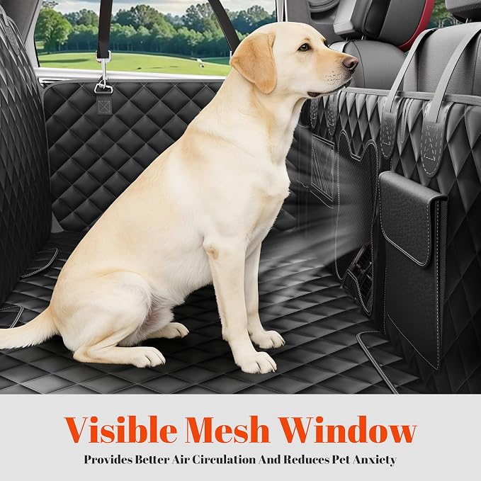 Dog Car Seat Cover for Back Seat - Convertible 2-in-1 Design Folds to Seat for 1 Adult or a Child Car Seat, Hard Bottom Waterproof Pet Hammock with 400lb Capacity for SUV, Truck, Car,Black