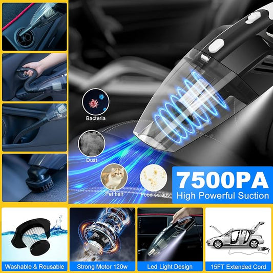 39Pcs Car Cleaning Wash Kit Interior Detailing Cleaner Kit with High Power Handheld Vacuum, Brush Set, Windshield Tool, Duster, Towels, Tire Brush, Complete Car Care Tools, Blue