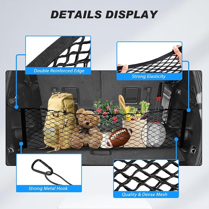 Karltys Cargo Net for Jeep Grand Cherokee L 2021-2026 Trunk Net | Envelope Style Elastic Mesh Net | Heavy Duty Metal Hooks | Jeep Grand Cherokee L Accessories