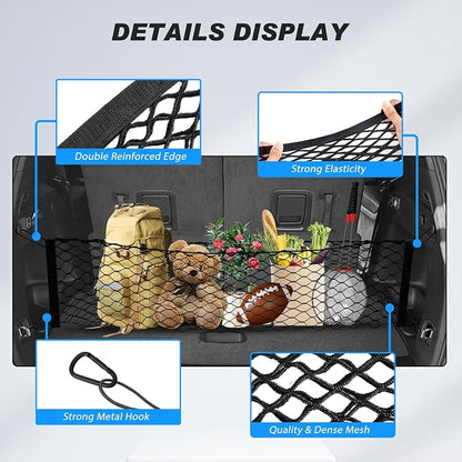 Karltys Cargo Net for Jeep Grand Cherokee L 2021-2026 Trunk Net | Envelope Style Elastic Mesh Net | Heavy Duty Metal Hooks | Jeep Grand Cherokee L Accessories