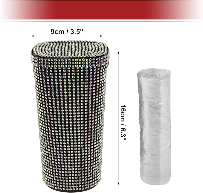 ACROPIX Car Trash Can Trash Bin Rhinestones Portable 3.5" Length 3.5" Width 6.3" Height Assorted Color Rhinestone Plastic