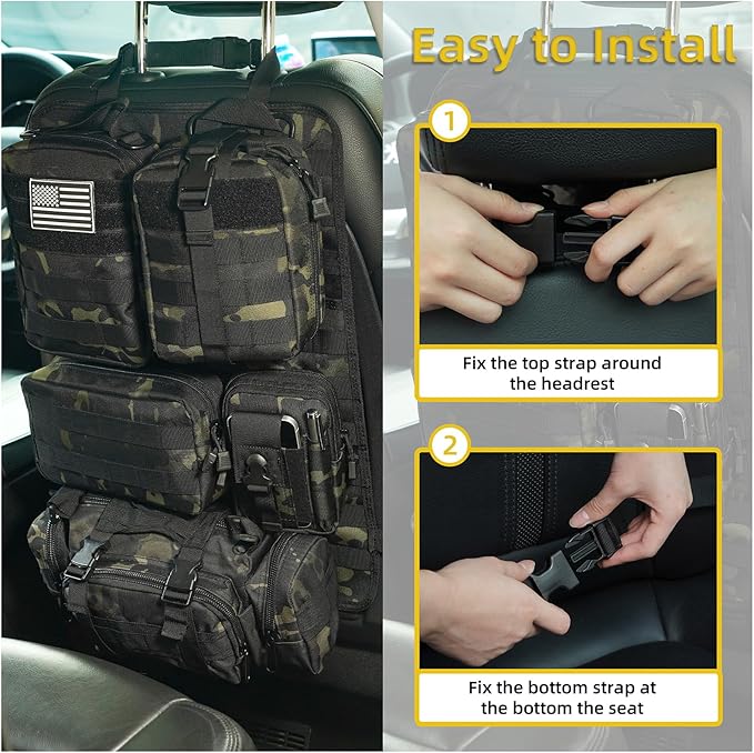 Tactical Car Seat Back Organizer,Tactical Molle Seat Back Organizer with 6 Detachable Molle Pouch,Universal Fits for Car Truck Jeep Vehicle