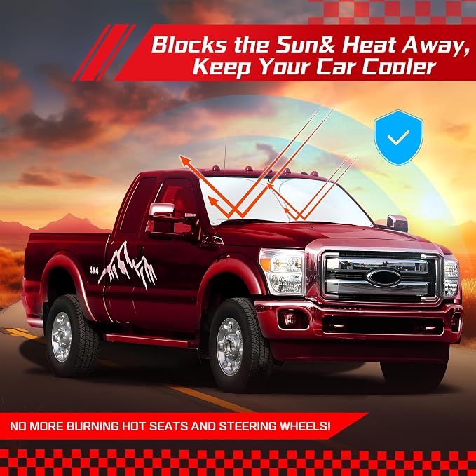 ARISMOTOR Windshield Sun Shade for Ford Super Duty F250 F350 F450 F550 2017-2025 2026, Custom Fit Foldable Front Window Sunshade Sun Visor Protector, Block UV Rays Keep Your Car Cooler