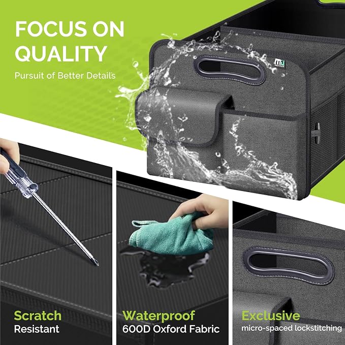 MIU COLOR Trunk Organizer for Car, Car Organizer, 8 Mesh Pockets Trunk Organizer for SUV, Non-Slip Bottom, Storage Organizer for Sedans, Van, Jeep, Grocery, 2 Compartments, Black 22"x13"x11"