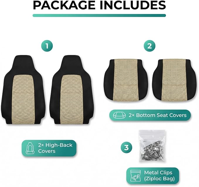 FH Group Automotive Front Car Seat Covers for SUV, Trucks, Sedan and More - Universal Fit Front High Back Design Interior Accessories - 3D Mesh Fabric Center Panel - Beige