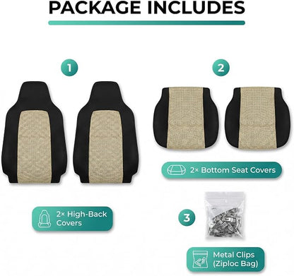 FH Group Automotive Front Car Seat Covers for SUV, Trucks, Sedan and More - Universal Fit Front High Back Design Interior Accessories - 3D Mesh Fabric Center Panel - Beige
