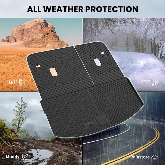 LASFIT Cargo Mat with Backrest Mat for Mazda CX90 / CX90 PHEV 2024 2025 2026 (Only Fit 3rd Row 60/40 Split-bench Seats 3-Seats) TPE Custom Fit All Weather Trunk Liner Waterproof Cargo Tray Accessories