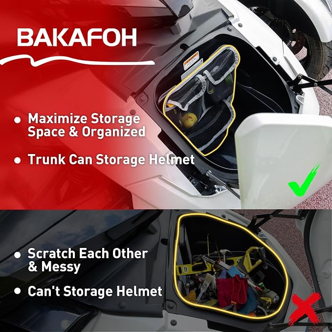 Front Trunk Organizer Frunk Tool Bag for Can Am Spyder F3 F3-L F3-S F3-T 2015+ Models - Removable 3 Mesh Pockets Storage Accessories(Gray Piping)