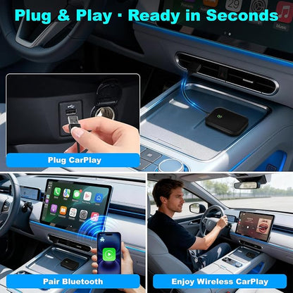Wireless CarPlay Adapter for iPhone, Apple CarPlay Wireless Adapter USB-C, Bluetooth Connection, Auto-Switch for Multiple iPhones, Fast & Stable, iOS 10+ (Stealth Black)