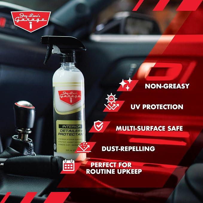 Jay Leno's Garage Interior Detailer & Protectant – Car Interior Cleaner Spray for Dash, Leather Seats & More – Auto Interior Cleaner, Auto Detailing Solution, Inside Car Cleaning Product (16 oz)