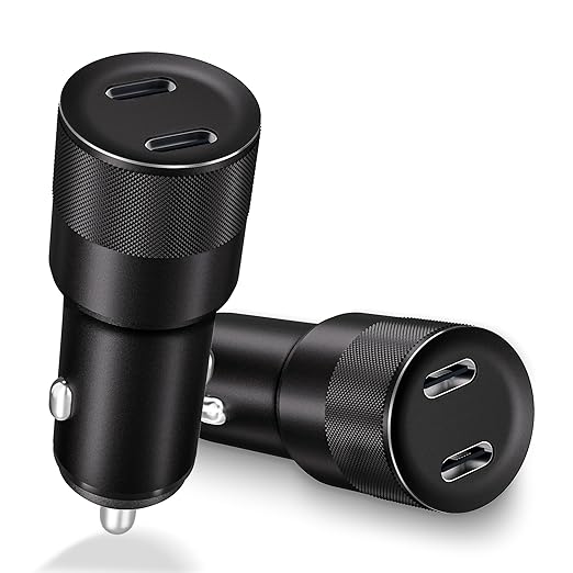 USB C Car Charger, 2Pack 60W Dual USB C Adapter Fast Charging Power Delivery Adapter Fast Type C Car Charger Plug Compatible with iPhone 17/17 Pro/17 Pro Max/16 Plus/15 Pro/Galaxy S26/S25/Pixel(Black)