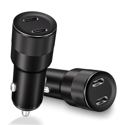 USB C Car Charger, 2Pack 60W Dual USB C Adapter Fast Charging Power Delivery Adapter Fast Type C Car Charger Plug Compatible with iPhone 17/17 Pro/17 Pro Max/16 Plus/15 Pro/Galaxy S26/S25/Pixel(Black)