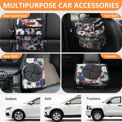 Vankor Car Trash Can for Car Cute, Trash Bag Bin Hanging Waterproof Automotive Garbage Cans Leak Proof Vehicle Trash Can Painting Floral