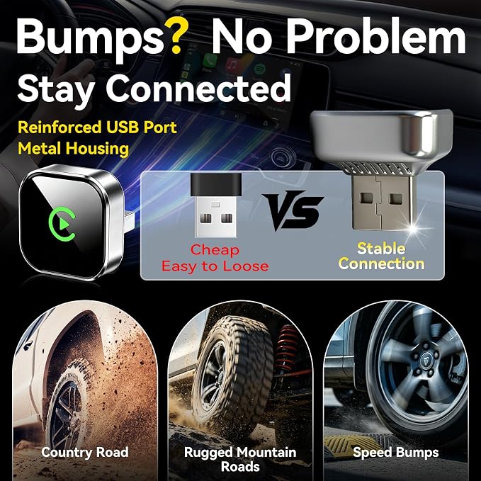 2026 Wireless CarPlay Adapter for iPhone&Android Auto, Bluetooth Plug&Play Converts Wired CarPlay/Android Auto to Wireless-Stable Connection for iPhone iOS 10+ & Android 11+ Phones