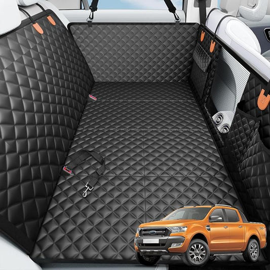 Truck Dog Seat Cover for Back Seat, Hard Bottom Waterproof Truck Back Seat Extender for Multi Dogs,Dog Hammock for Crew Cab Trucks,Pet Seat Cover for Back Seat Holds 400lbs with Mesh Window & Pocket