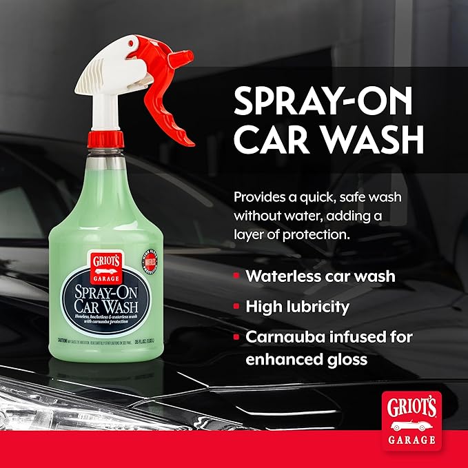 Griot's Garage Spray-On Car Wash for Vehicle Cleaning and Detailing, Rinseless and Waterless, No Hose and Bucket Needed, With Carnauba Wax Protection, 11065, 35oz