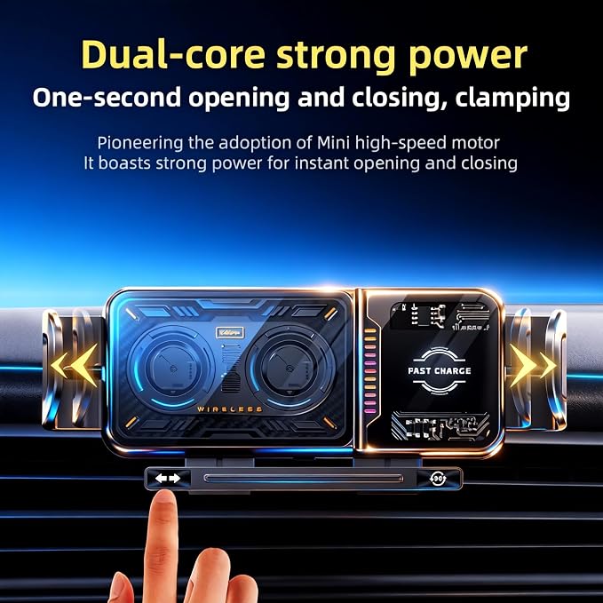 Wireless Car Charger, 2026 Upgrade 15W Fast Charging with LED Light Auto Clamping Phone Holders for Your car for iPhone 16/15/14/13 Mini Pro Max, Samsung Galaxy S25 Ultra, S24/S23 etc (Black)