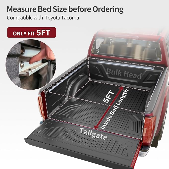 OEDRO Soft Tri-fold Truck Bed Tonneau Cover Compatible with Toyota Tacoma 2024 2025 2026 with 5ft Bed, with Track Rail System(Excl. Trail)
