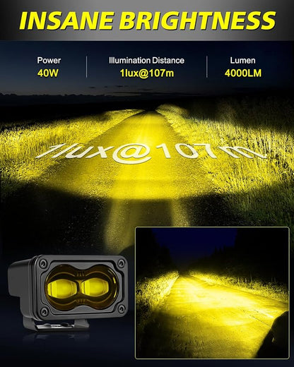 3 Inch SAE Yellow LED Fog Lights w/Wiring Harness & Black Covers | Street Legal SAE Fog Beam, High Intensity CREE LEDs, Free Wiring kit & Black Covers