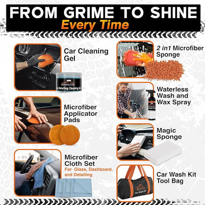 RoofPax Premium Car Wash Detailing Kit with 48.8" Extendable Telescoping Handle Chenille Microfiber Car Brush Wash Mop Mitt Scratch-Free Duster Exterior Magic Sponge & Cleaning Kit for All Vehicles