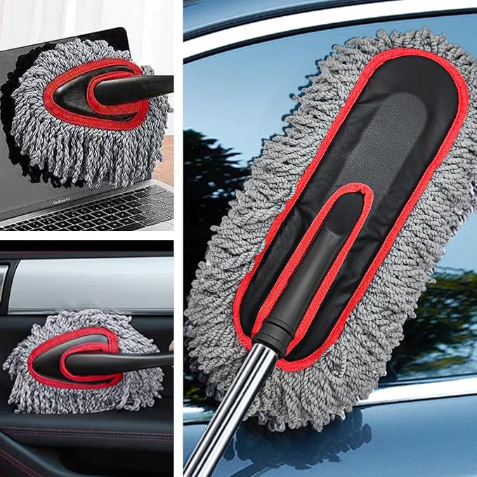 YeewayVeh Car Duster Kit, 2PCS Microfiber Exterior and Interior Scratch Free Car Duster Brush for Vehicles and Home Cleaning, Gray and Red