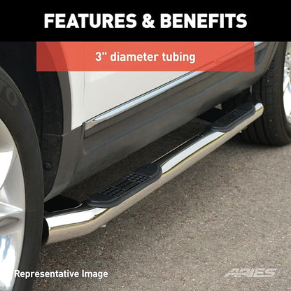 ARIES 204076-2 3-Inch Round Polished Stainless Steel Nerf Bars, No-Drill, Fits Select Hummer H3