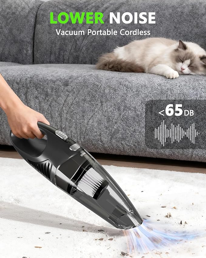 Handheld Vacuum Cordless, Rechargeable Car Vacuum Cleaner with Multiple Attachments, Portable Hand Held Vacuum Suction Power, Mini Vacuum for Car, Home, Pet Hair, Office, Desk, Keyboards Black Silver
